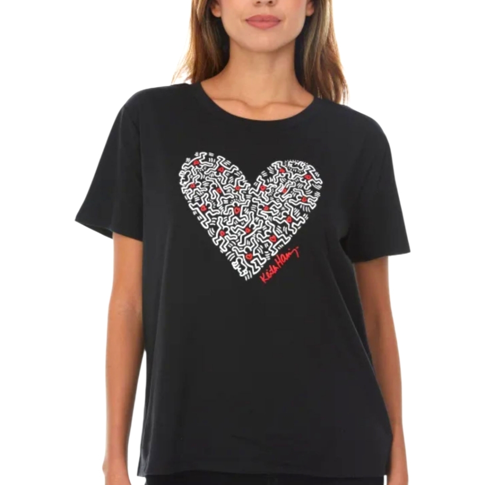 Keith Haring Heart Of Man Black Short Sleeve T Shirt Unisex Size XXL